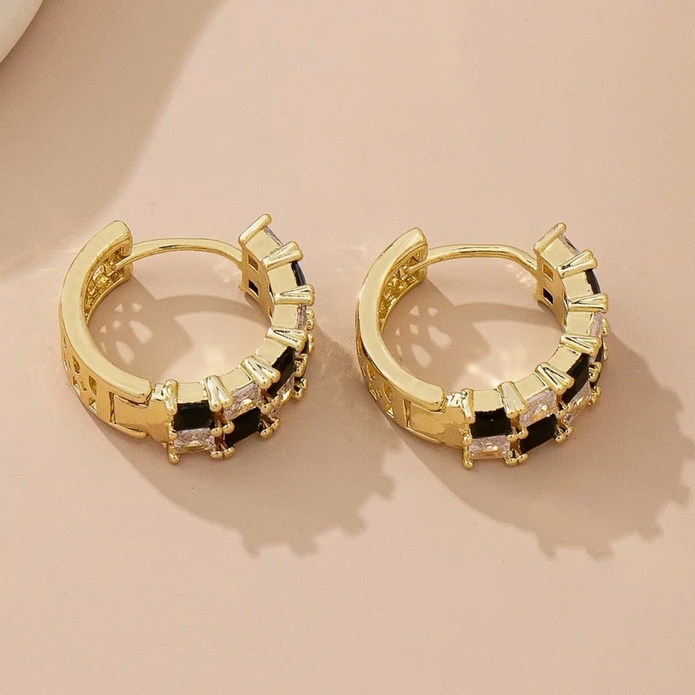 Checker Crystal Baguette Hoop Earrings (7711) - Picture 4 of 5